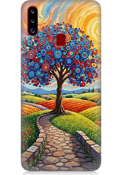 Samsung Galaxy A20s Uyumlu Masalsı Renkli Yolculuk Ağacı Desenli Silikon Kılıf Çok Renkli