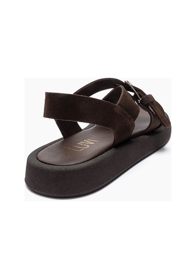 Luvishoes Rıven Kahverengi Süet Hakiki Deri Tokalı Kadın Sandalet
