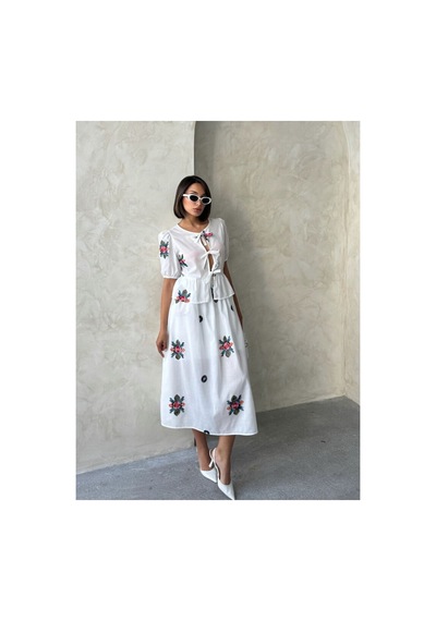 Verymoda Nakışlı Vual Etek D2879 Krem
