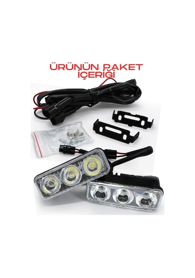Drl 3 Led 12V Su Geçirmez Metal Mercekli Araba Motosiklet Gündüz Led Farı Beyaz 2 Adet
