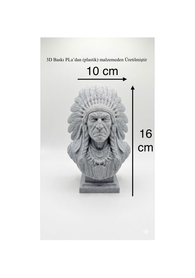 3d Baskı Kızılderili Şefi Büst Heykel Dekoratif Biblo 16 Cm