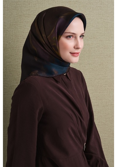 Armine Sura İpek Eşarp 2026-2027 - Sonbahar Kış-asm9606 Kahve-yeşil