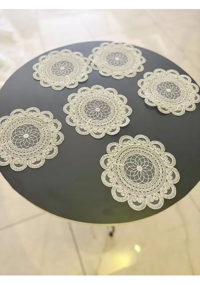 6'lı Dantel Kahve Sunumluğu 15x15 Cm Asorti Desenli Çeyizlik Sunumluk Çok Renkli