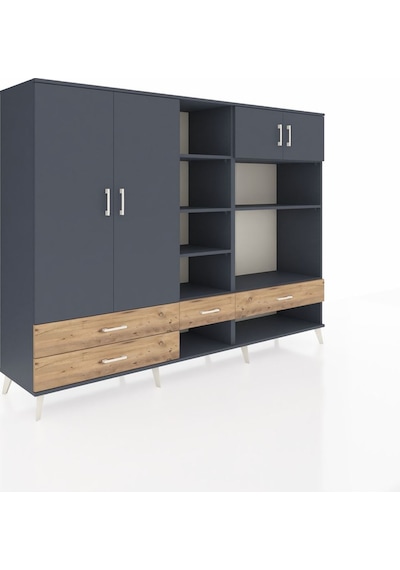 Hyperion Dolap 12 Raflı 4 Çekmeceli 4 Kapaklı 220x44x163 Antrasit Antrasit-antrasit/çam Hyperion Dolap 12 Raflı 4 Çekmeceli 4 Kapaklı 220x44x163 Antrasit Antrasit-antrasit/çam