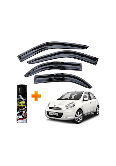 Nissan Micra Mügen Cam Rüzgarlığı 2011 - 2019 Arası 4 Lü Takım +500ml Lastik Parlatıcı