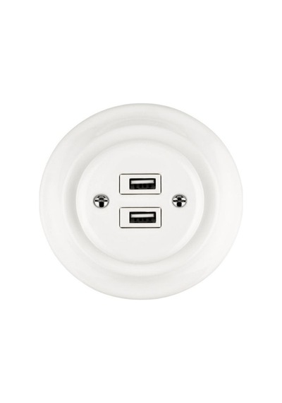Sıva Altı Porselen Retro Usb Priz 2 Li Set Beyaz