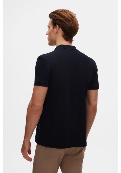 Twn Slim Fit Lacivert Pike Dokulu Yarım Fermuarlı Polo Yaka T-shirt 4ec14ortfrplo Lacivert