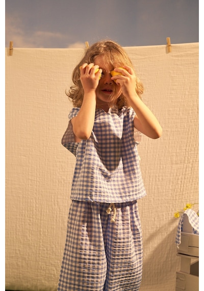Oh La La Koala Mavi Daisy Picnic Serisi Balon Pantolonlu İkili Takim