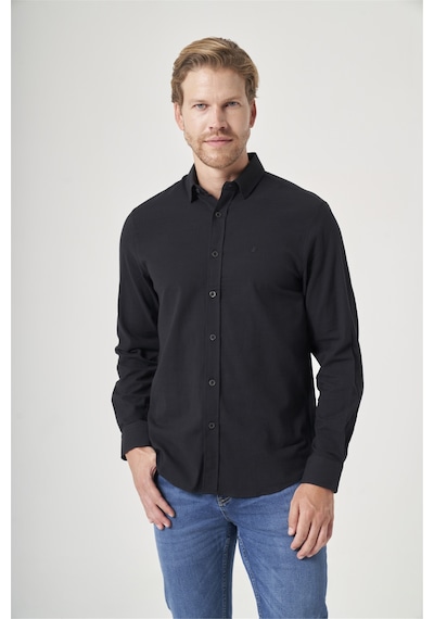 İmza Siyah Biritli Yaka Uzun Kol Cepsiz Slim Fit Pamuklu Gömlek 1004260207