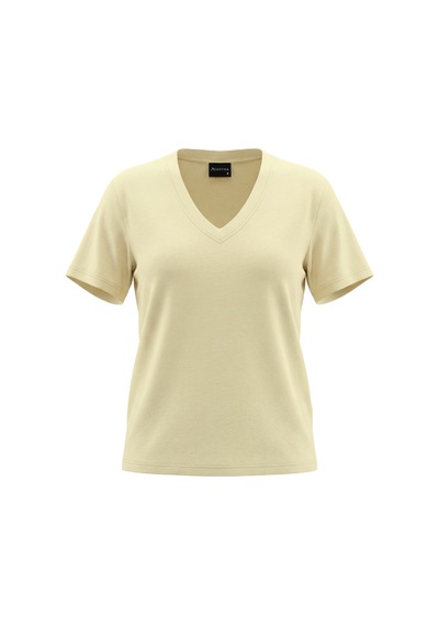 Goffra Kadın Vision V Yaka Premium Kalite Yoğun Dokulu Pamuklu T-shirt Sarı W102-r0220-03