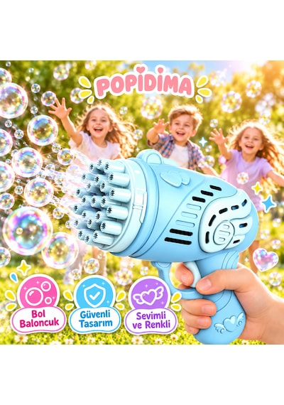Popidima Çok Delikli Pilli Köpük Atan Tabanca Oyuncağı 23 Delikli Bubble Gun