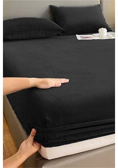 Mulberry Kışlık Tek Kişilik Kadife Lastikli Çarşaf 100x200+30 Siyah