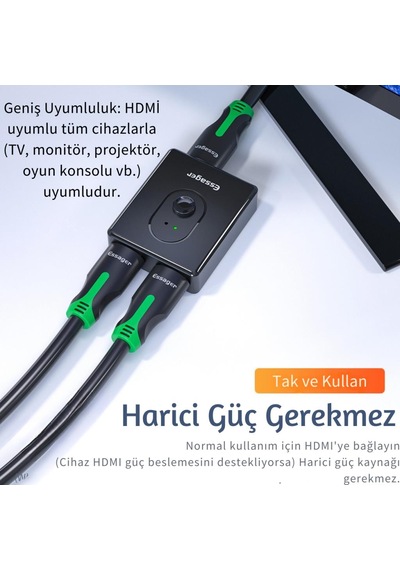 Essager 2in1 Çift Yönlü Hdmı Switch Adaptör, 4k 60hz, Çift Ekran Bağlantılı Çevirici, Tv,pc,projektör