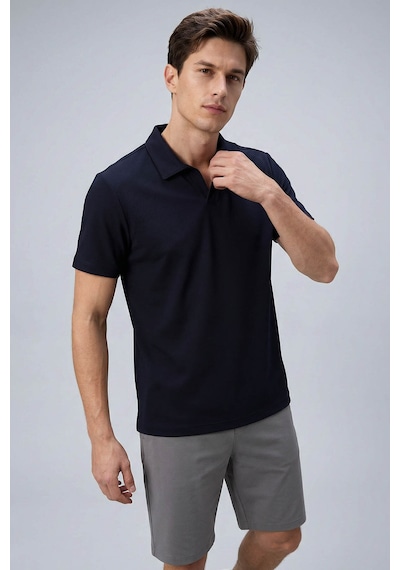 Lacivert Rahat Form Yumuşak Dokulu Polo Yaka Erkek T-shirt - 88496