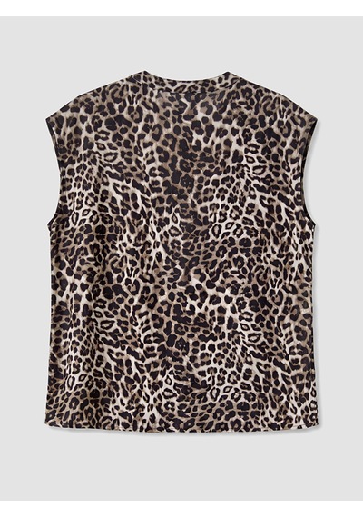 Lcw Everyday Kahverengi Kaçık Yaka Leopar Desenli Bluz