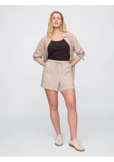 Gap 713422002 V-linen 4 In Easy Po Stripe Kadın Şort Haki