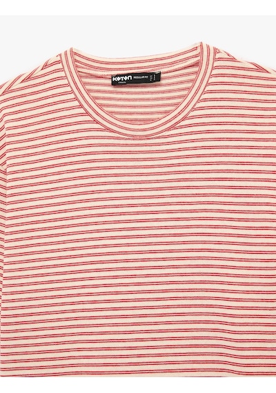 Koton Regular Fit Kısa Kollu Pamuklu Bisiklet Yaka Çizgili Tişört Kırmızı Çizgili 6sam10363mk