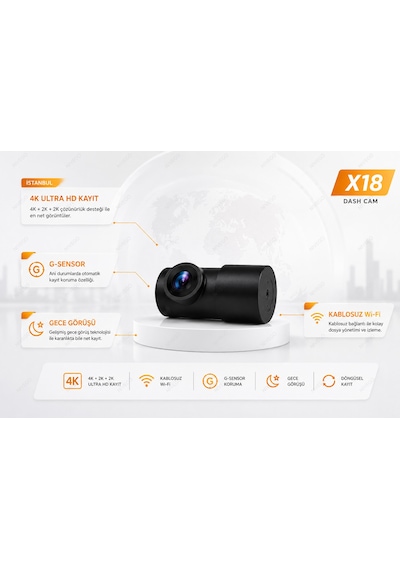 Dxtel X18 4k Dokunmatik Araç Kamerası Ön Arka Kamera Wifi Gece Görüşlü G-sensör Park Modu Döngüsel Kayıt Dash Cam 3 Kameralı