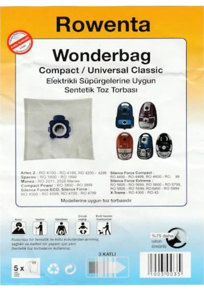 Wonderbag Süpürge Sentetik Bez Toz Torba 5 Li Paket