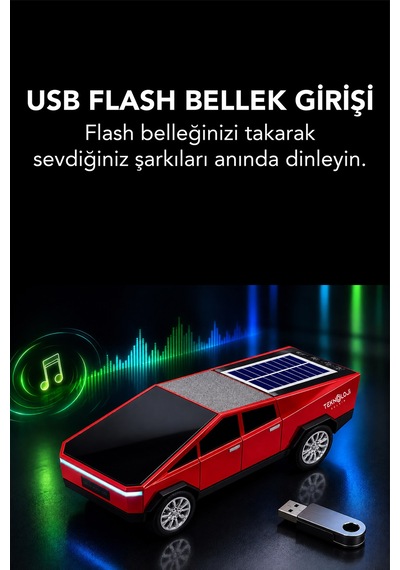 Ws-699 Cybertruck Model Bluetooth Hoparlör Tws Stereo Güneş Enerjili Şarj Usb / Tf Kart / Aux / Fm Radyo