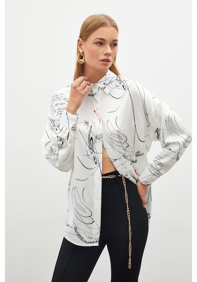 Sateen Desenli Salaş Gömlek - Siyah-134875 Siyah