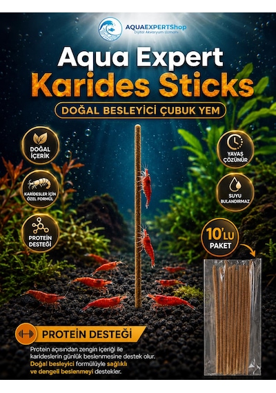 Aqua Expert Karides Sticks Karides Yemi 10 Lu Paket Doğal Besleyici Çubuk Yem Özel Formül - Protein