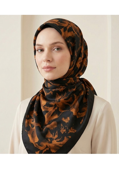 Ahenk Desen 90x90cm Organic Twill Eşarp/fular Siyah - Kiremit