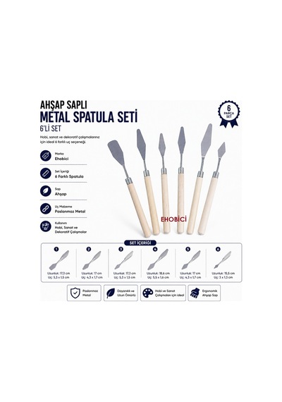 Ahşap Saplı Metal Spatula Seti 6'lı Diğer