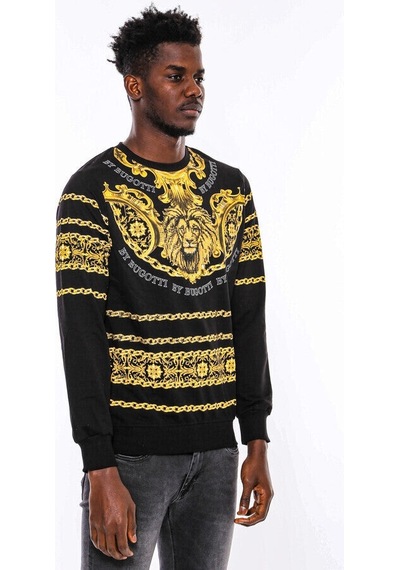 Wessi Siyah Bisiklet Yaka Baskılı Sweatshirt Siyah