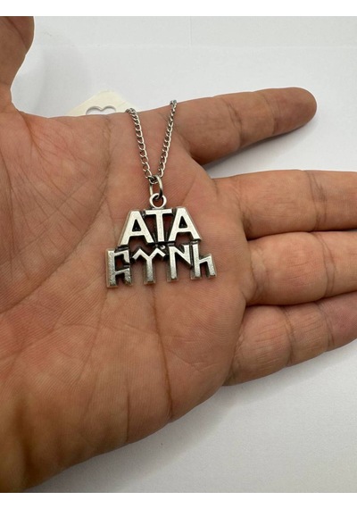 Atatürk Figürlü Ve Göktürk Alfabesi Türk Yazılı Kolye Gümüş Renk Unisex Metal Takı Çok renkli