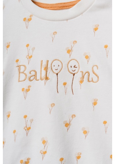 Magu Unisex Bebek Pamuklu Ekru Sweatshirt Eşofman Takım - Balon Desenli Çok Renkli