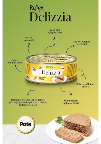 Plus Delizzia / Kıyılmış Tavuklu Yetişkin Kedi Maması 85g X 12 Adet