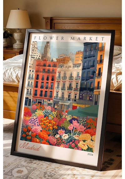 Madrid İspanya Çerçeveli Tablo Seyahat Severlere Salon Ve Ofis İçin Estetik Duvar Dekoru Travel Flower Market