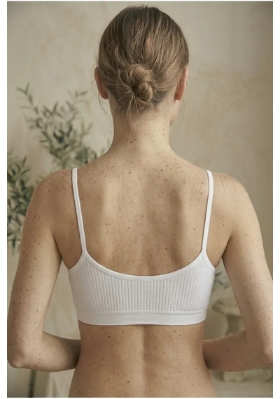 İpeksi Collection İp Askılı Pamuklu Çıkarılabilir Pedli Büstiyer Bralet - Sporcu Yarım Atlet Beyaz