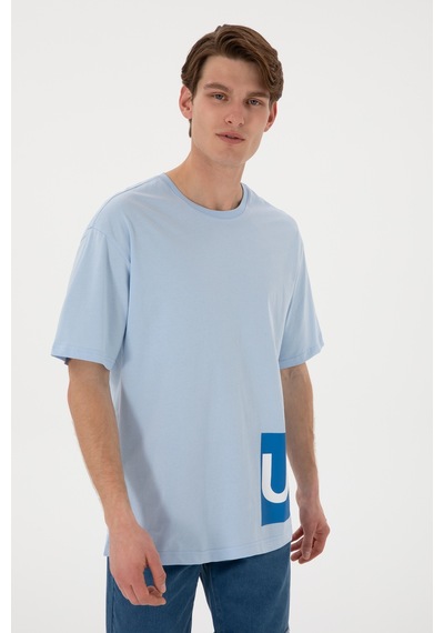 U.S. Polo Assn. Erkek Comfort Fit Bisiklet Yaka Açık Mavi Tişört 50306879-VR003