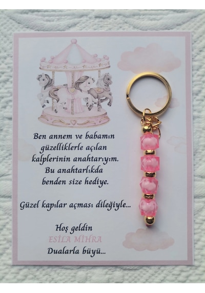Atlı Karınca Model Özel Tasarım Pembe Anahtarlık Hastane Yeni Doğan 40 Mevlidi Hediyelik 100 Adet