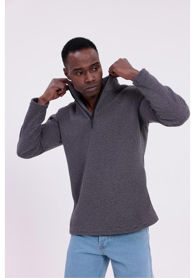 Freemen Erkek Fit Dik Yaka Yarım Fermuarlı Sweatshirt Polar Mor