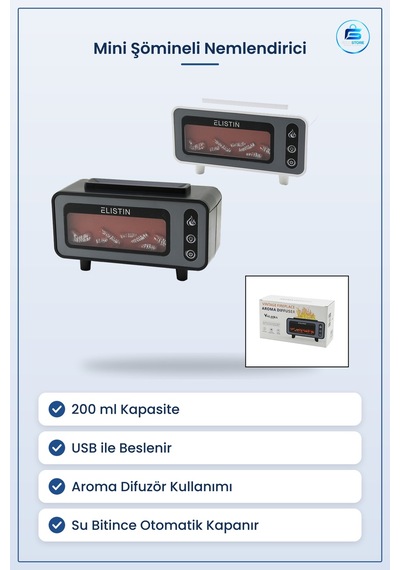 Hava Nemlendirici Mini Şömine 200ml Usb Işıklı Aroma Difüzör Esan