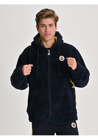 Fenerbahçe Lacivert Tribün Bayrak Detaylı Erkek Peluş Sweatshirt Fb Laci Yeni