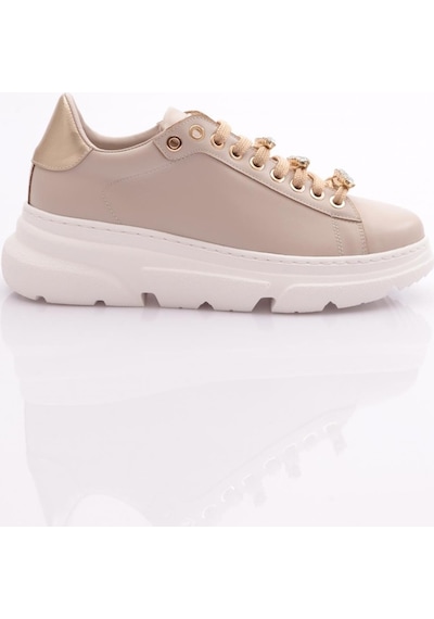 Dgn Es864 Kadin Kalin Kristal Taşli Sneakers Ayakkabi ES864-2007-R0152 Bej