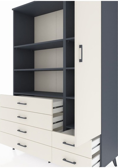 Hyperion Dolap 7 Raflı 6 Çekmeceli Tek Kapaklı 132x44x195 Antrasit-aytaşı/aytaşı Aytası/aytası