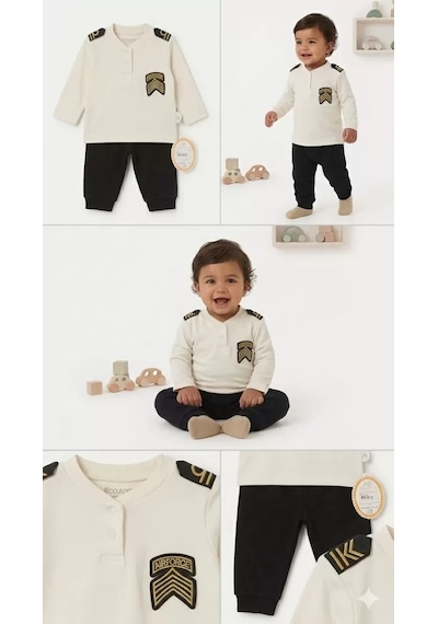 Veraura Lifestyle 3/18 Ay Kaptan Armalı 2 Parça Bebek Takımı Ekru