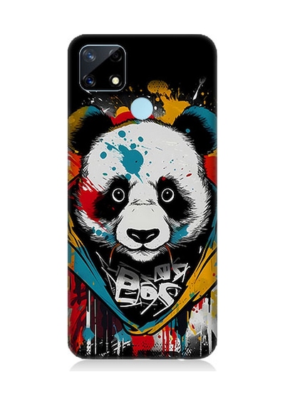 Realme 7i Uyumlu Silikon Kılıf Renkli Boyalı Panda