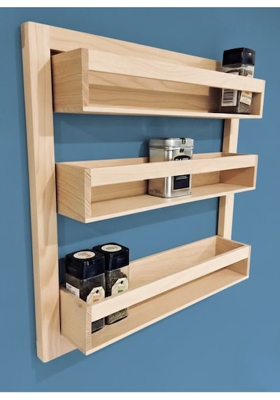 60x60 Cm Ahşap Duvar Saksılık - 10 Cm Raf Derinliği - 3 Katlı Dekoratif Çiçeklik Ve Mutfak Rafı Bej