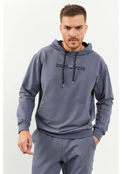 Tommy Life Petrol Kapüşonlu Kanguru Cep Lastik Paça Erkek Oversize Eşofman Takımı - 85117 Petrol