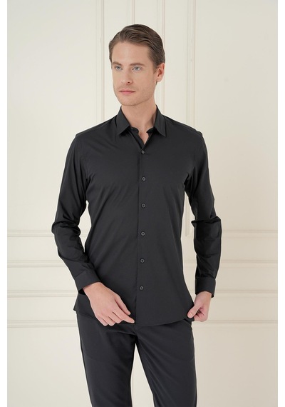 Efor Slim Fit Pamuk Uzun Kol Klasik Siyah Gömlek Gk 745 Siyah