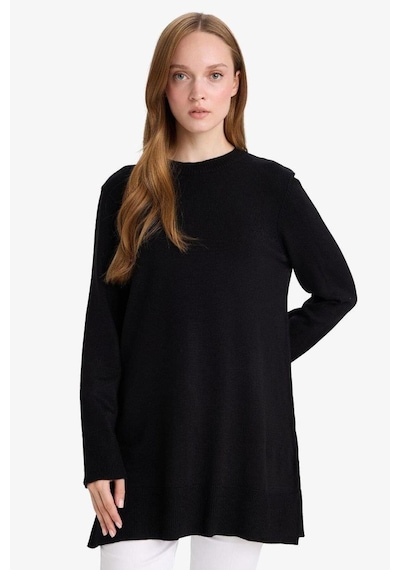 DeFacto Regular Fit Bisiklet Yaka Yırtmaçlı Basic Düz Triko Kazak Tunik H3431AZ24AUBK27