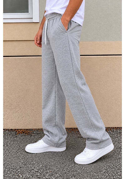 Tarz Cool Erkek Oversize Baggy Fit Eşofman Altı %100 Pamuk 3 İplik Şardonlu Bol Paça Rahat Kesim Gri