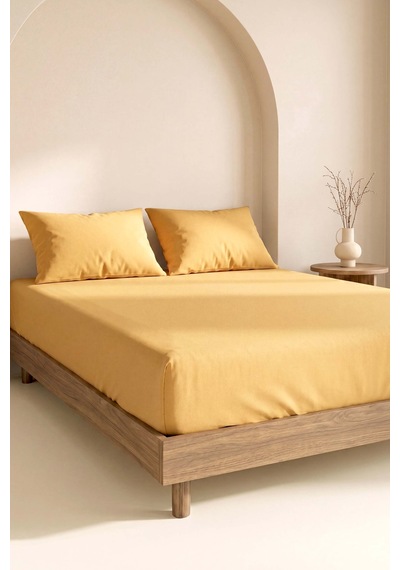Sarı Çift Kişilik Düz Çarşaf Takımı 160x200 Cm - 3 Parça