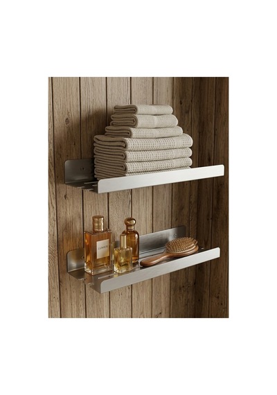 Yapışkanlı / Vidalı Banyo Mutfak Rafı 2'li Set - Su Tahliyeli Ve Lif Askılı Organizer Mat Siyah